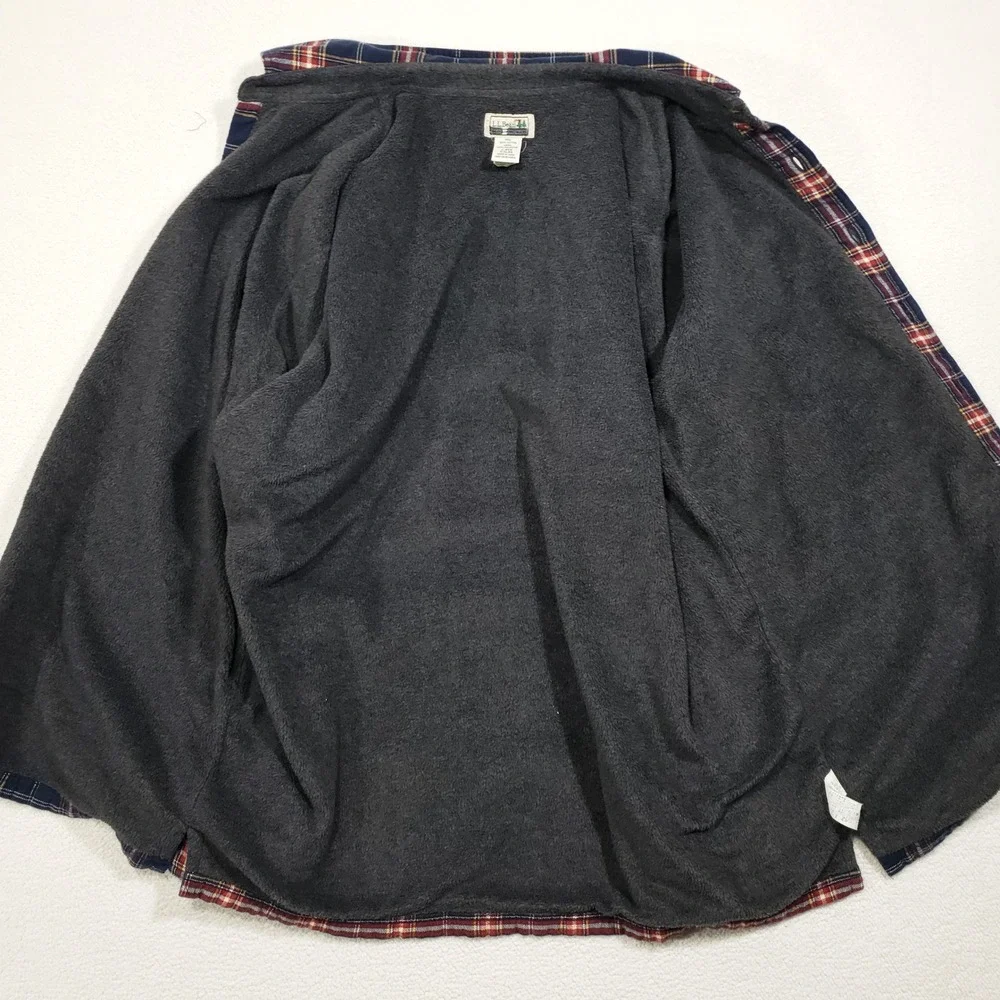 L.L. Bean Fleece Lined Flannel Shirt Jacket Mens Large Blue Red Plaid Shacket